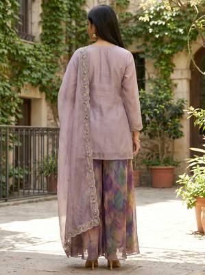 Women's Beautiful Embroidery Work Fendy Satin Fabric Straight Kurta Palazzo and Dupatta Set 4