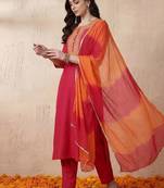 Women Ethnic Motifs Embroidered Regular Thread Work Kurta with Trousers & With Dupatta