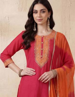 Women Ethnic Motifs Embroidered Regular Thread Work Kurta with Trousers & With Dupatta 2