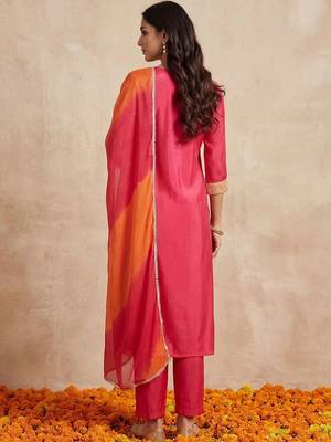 Women Ethnic Motifs Embroidered Regular Thread Work Kurta with Trousers & With Dupatta 4