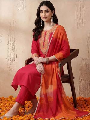 Women Ethnic Motifs Embroidered Regular Thread Work Kurta with Trousers & With Dupatta 5