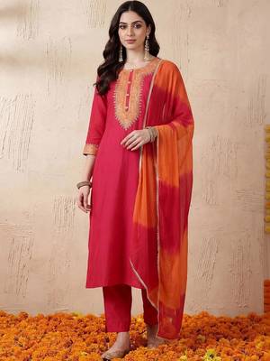 Women Ethnic Motifs Embroidered Regular Thread Work Kurta with Trousers & With Dupatta 6