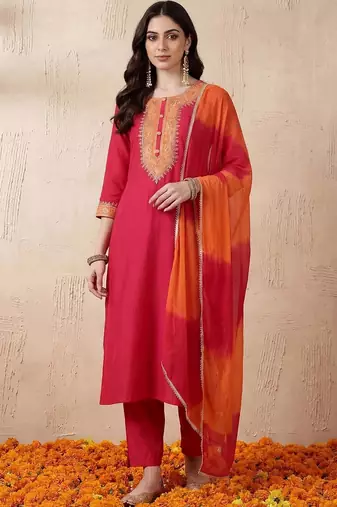 Women Ethnic Motifs Embroidered Regular Thread Work Kurta with Trousers & With Dupatta