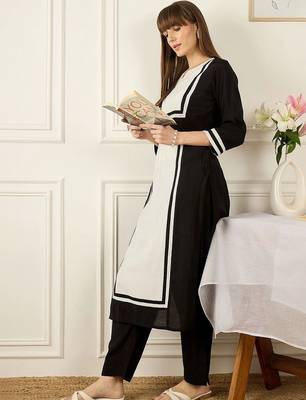 Women Colourblocked Regular Chanderi Silk Kurta with Trousers 1