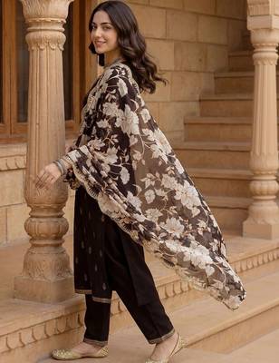 Women Ethnic Motifs Embroidered Regular Thread Work Kurta with Trousers & With Dupatta 1