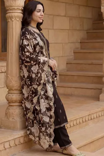 Women Ethnic Motifs Embroidered Regular Thread Work Kurta with Trousers & With Dupatta