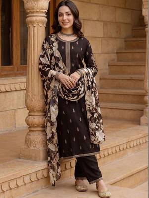Women Ethnic Motifs Embroidered Regular Thread Work Kurta with Trousers & With Dupatta 6