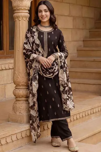 Women Ethnic Motifs Embroidered Regular Thread Work Kurta with Trousers & With Dupatta
