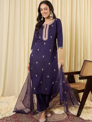 Women Ethnic Motifs Embroidered Regular Thread Work Kurta with Trousers & With Dupatta 1