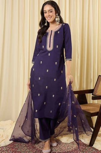Women Ethnic Motifs Embroidered Regular Thread Work Kurta with Trousers & With Dupatta