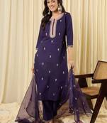 Women Ethnic Motifs Embroidered Regular Thread Work Kurta with Trousers & With Dupatta