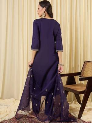 Women Ethnic Motifs Embroidered Regular Thread Work Kurta with Trousers & With Dupatta 4
