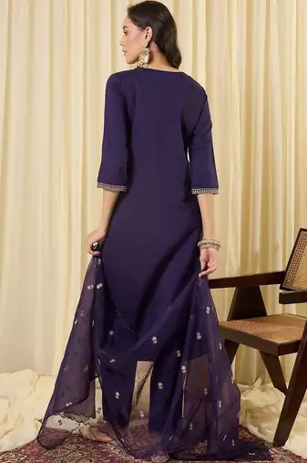 Women Ethnic Motifs Embroidered Regular Thread Work Kurta with Trousers & With Dupatta