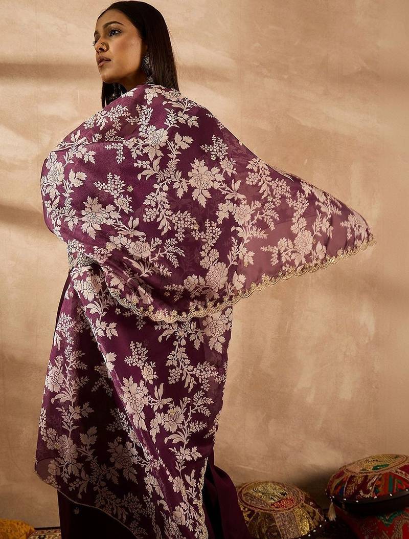 Women Ethnic Motifs Embroidered Regular Thread Work Kurta with Palazzos & With Dupatta