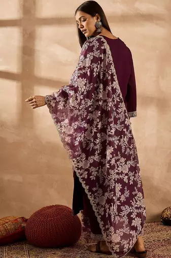 Women Ethnic Motifs Embroidered Regular Thread Work Kurta with Palazzos & With Dupatta