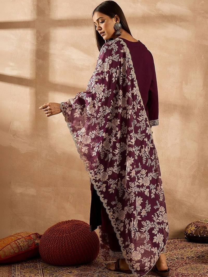Women Ethnic Motifs Embroidered Regular Thread Work Kurta with Palazzos & With Dupatta