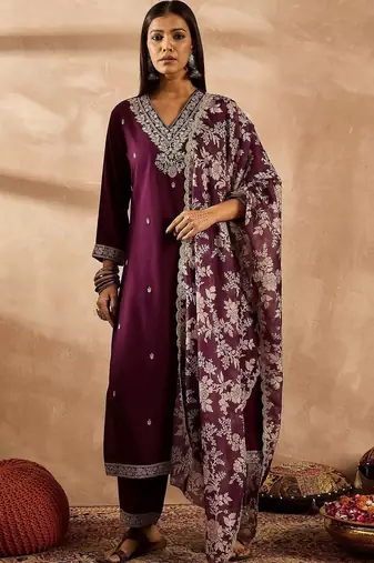 Women Ethnic Motifs Embroidered Regular Thread Work Kurta with Palazzos & With Dupatta