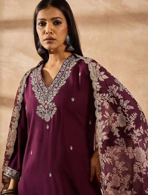 Women Ethnic Motifs Embroidered Regular Thread Work Kurta with Palazzos & With Dupatta 6