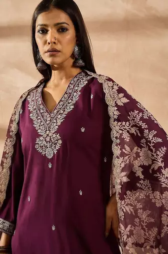 Women Ethnic Motifs Embroidered Regular Thread Work Kurta with Palazzos & With Dupatta
