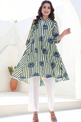 Women Printed Regular  Cotton Kurta with Trousers