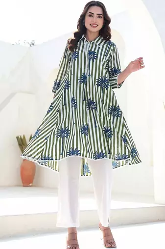 Women Printed Regular Pure Cotton Kurta with Trousers