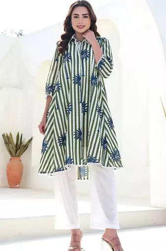 Women Printed Regular Pure Cotton Kurta with Trousers