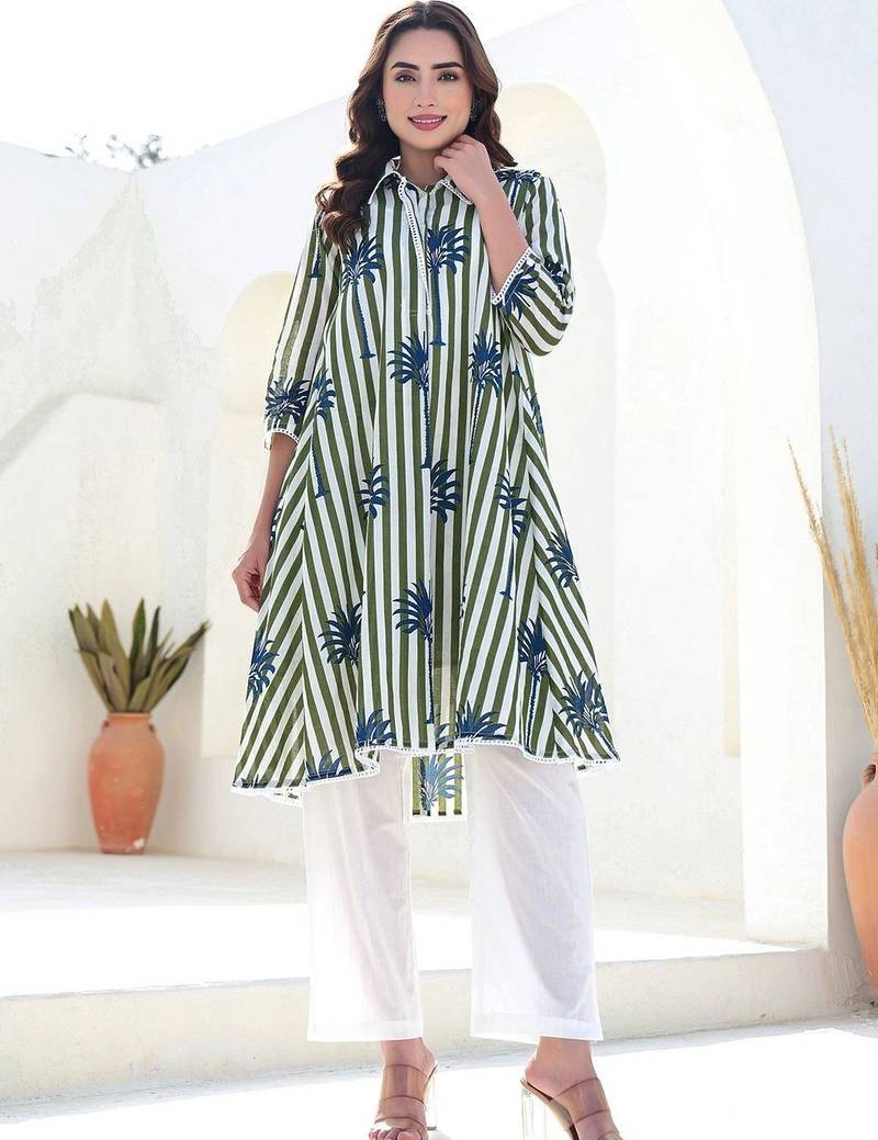Women Printed Regular Pure Cotton Kurta with Trousers