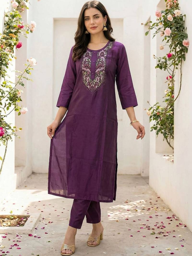 Women Ethnic Motifs Embroidered Regular Thread Work Kurta with Trousers & With Dupatta