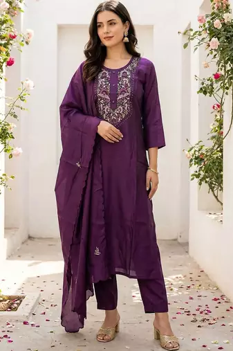 Women Ethnic Motifs Embroidered Regular Thread Work Kurta with Trousers & With Dupatta