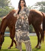 Women Printed Regular Linen Kurta with Trousers