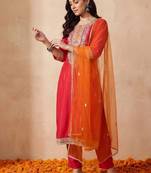 Women Ethnic Motifs Embroidered Regular Kurta with Trousers & With Dupatta