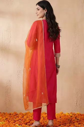 Women Ethnic Motifs Embroidered Regular Kurta with Trousers & With Dupatta