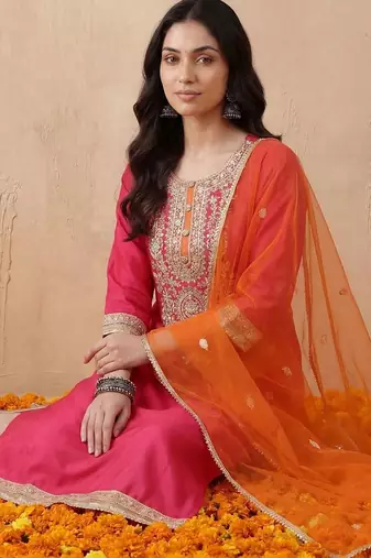 Women Ethnic Motifs Embroidered Regular Kurta with Trousers & With Dupatta