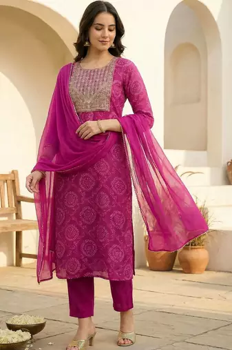 Women Ethnic Motifs Printed Regular Thread Work Kurta with Trousers & With Dupatta