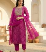 Women Ethnic Motifs Printed Regular Thread Work Kurta with Trousers & With Dupatta