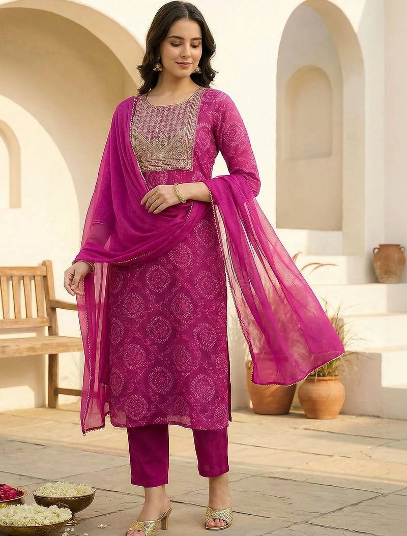 Women Ethnic Motifs Printed Regular Thread Work Kurta with Trousers & With Dupatta