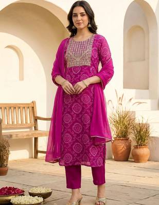Women Ethnic Motifs Printed Regular Thread Work Kurta with Trousers & With Dupatta 5