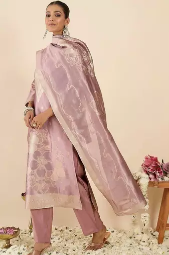 Women Ethnic Motifs Regular Kurta with Trousers & With Dupatta