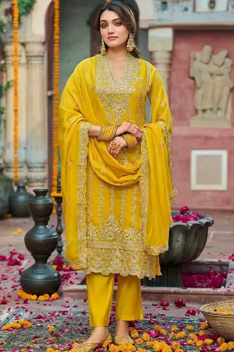 Women Ethnic Motifs Embroidered Regular Thread Work Kurta with Trousers & With Dupatta