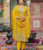 Women Ethnic Motifs Embroidered Regular Thread Work Kurta with Trousers & With Dupatta