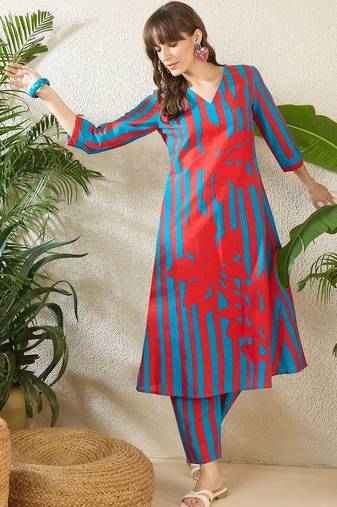 Women Printed Regular Pure Cotton Kurta with Trousers