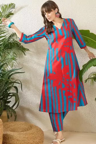 Women Printed Regular Pure Cotton Kurta with Trousers