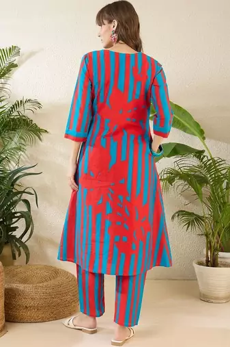 Women Printed Regular Pure Cotton Kurta with Trousers