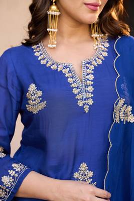 Embroidery Viscose Chanderi Fabric Straight Kurta Pant and Dupatta Set 2
