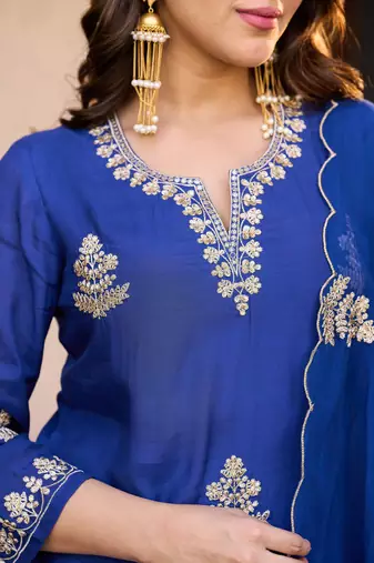 Embroidery Viscose Chanderi Fabric Straight Kurta Pant and Dupatta Set