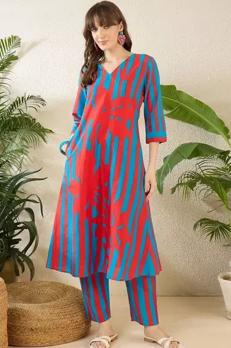Women Printed Regular Pure Cotton Kurta with Trousers