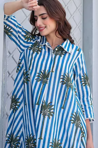 Women Printed Regular Pure Cotton Kurti with Trousers