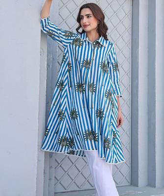 Women Printed Regular Pure Cotton Kurti with Trousers 2