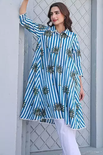 Women Printed Regular Pure Cotton Kurti with Trousers