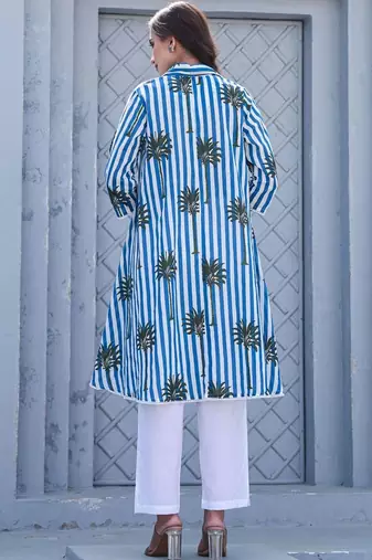 Women Printed Regular Pure Cotton Kurti with Trousers